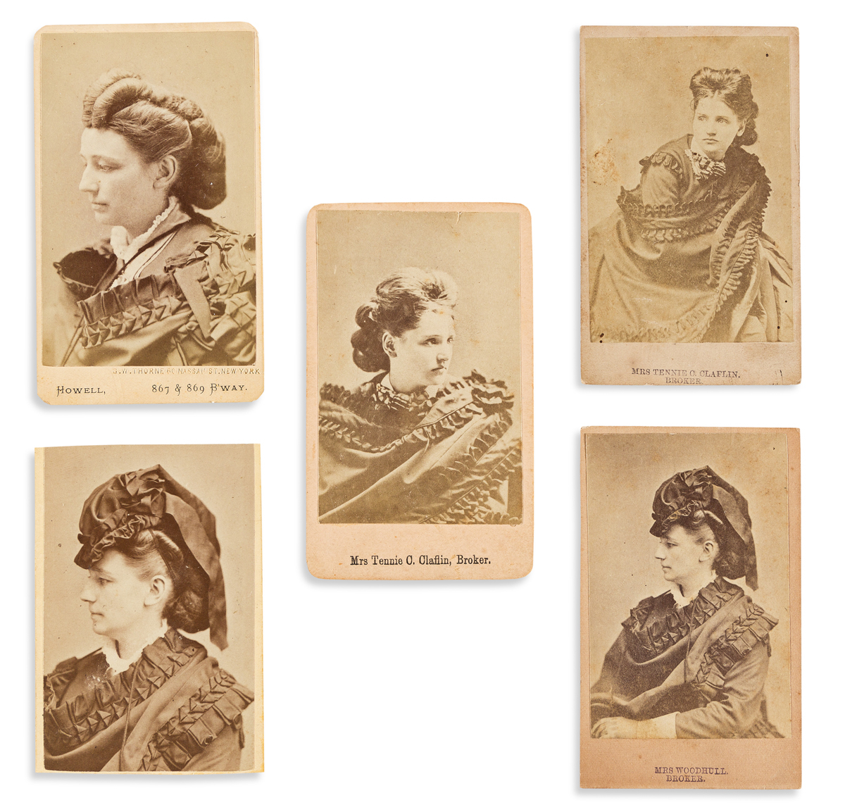 Woodhull, Victoria (1838-1927) & Tennessee Claflin (1844-1923) Five Cartes-de-visite, circa 1870.